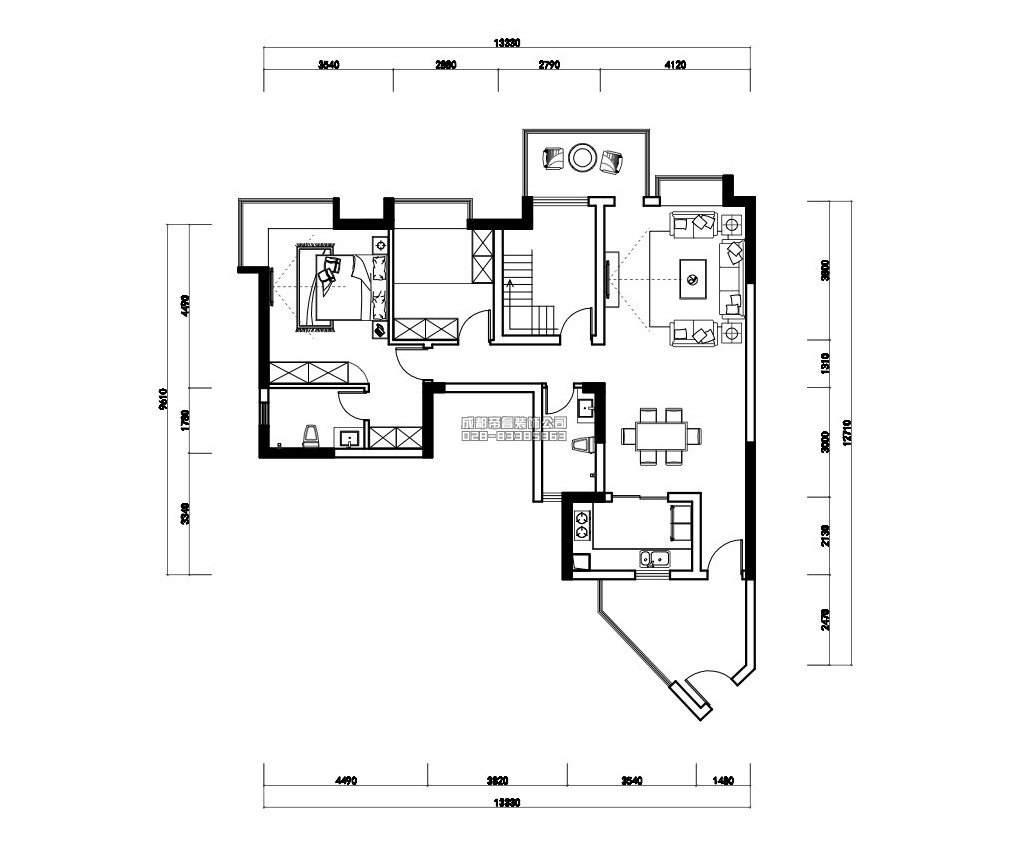 簡(jiǎn)歐套三住宅家具布置平面設(shè)計(jì)圖